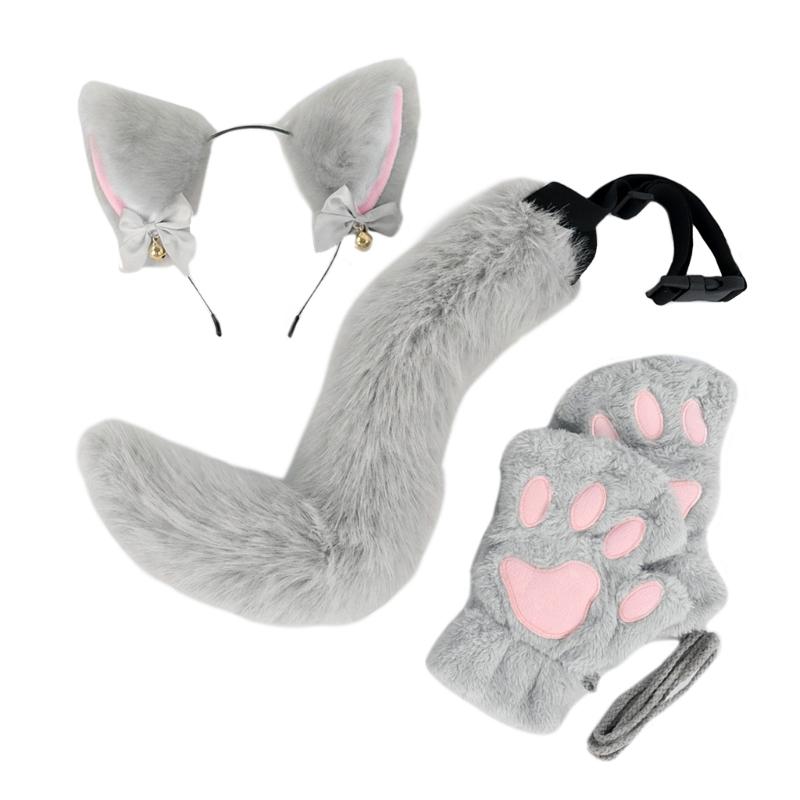 

3Pcs Animal Costume Halloween Cats Costume Accessories Including Headband, Tail, Gloves сірий колір