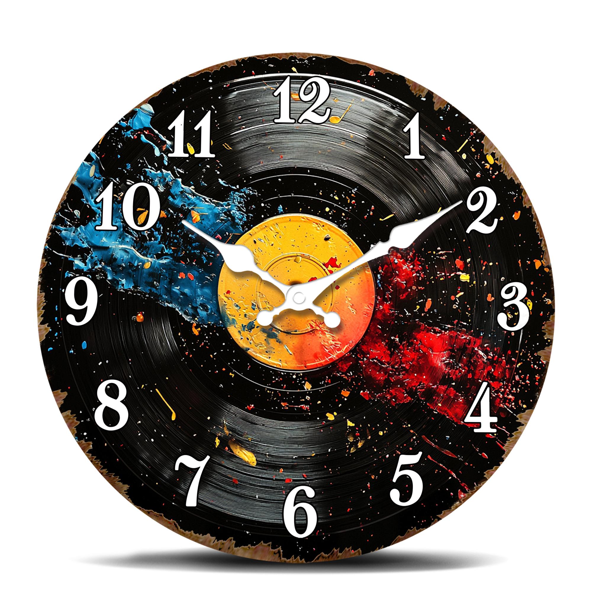 

Splatter Paint Vinyl Record Round Wall Clock - Abstract Music Decorative Timepiece with Bold Colors 10 inch