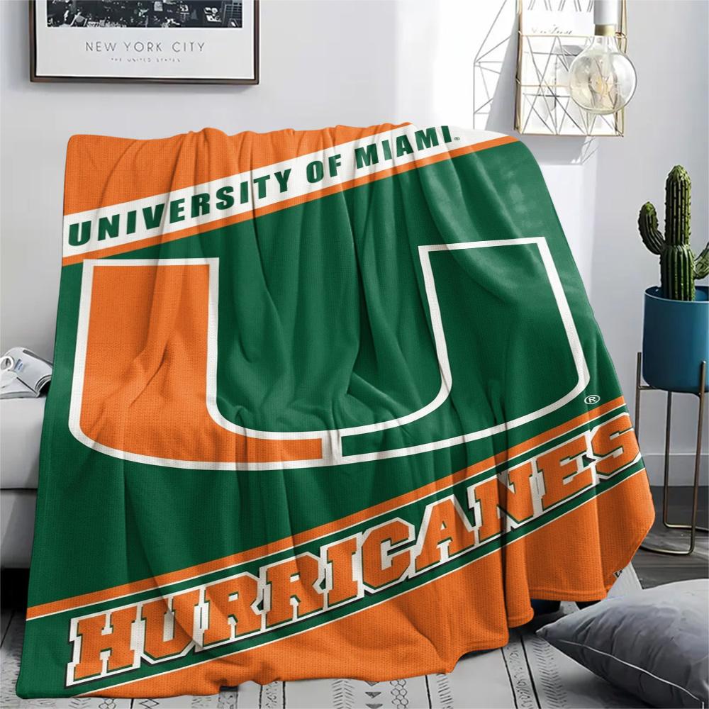 Miami Hurricanes Logo Print Flannel Blanket High Quality Warm Comfortable Cover for All Seasons Perfect for Gifts Home Decor