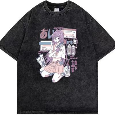 Japanese Hot Anime Gothic T-Shirt Anime Aesthetic Oversized Unisex Hot Product Soft High Quality Washed Vintage Loose Retro Soft