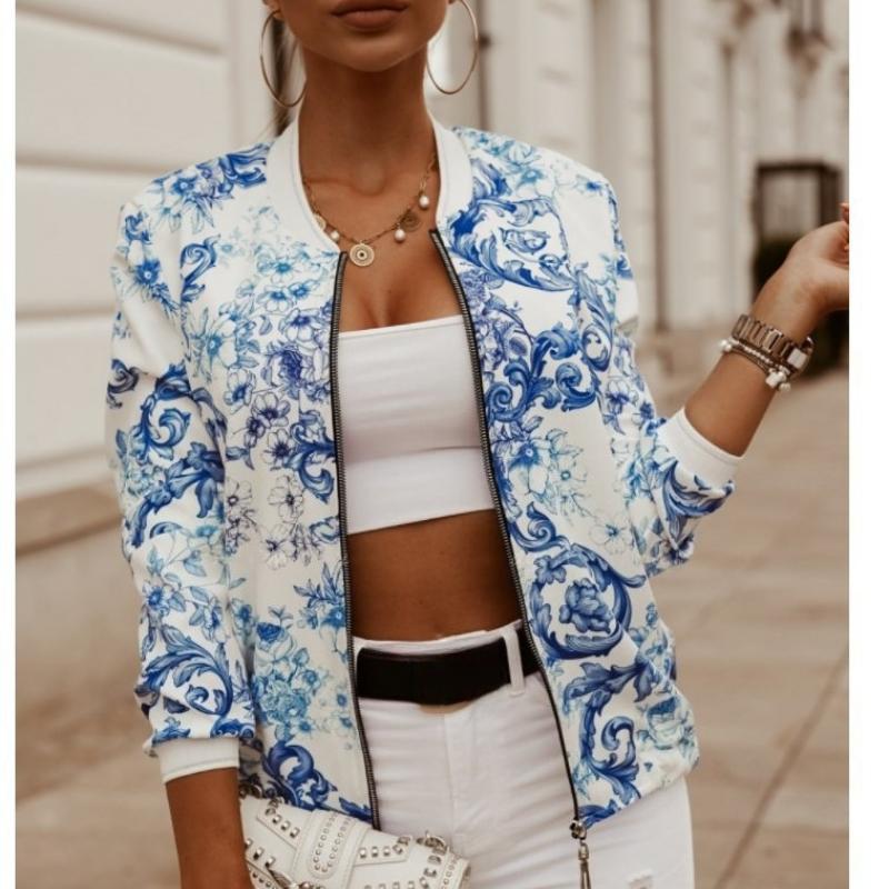 Ladies' Spring and Autumn Thin Style Full Body Printed Temperament Casual Zipper Jacket Women's Jacket Jacket