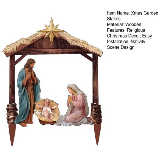 1 Set Țăruși de Grădină din Lemn cu Nașterea Domnului Crăciun Exterior Iosif Maria Pruncul Iisus Decorațiuni Țăruși Sfânta Familie pentru Curți Gazon Decor