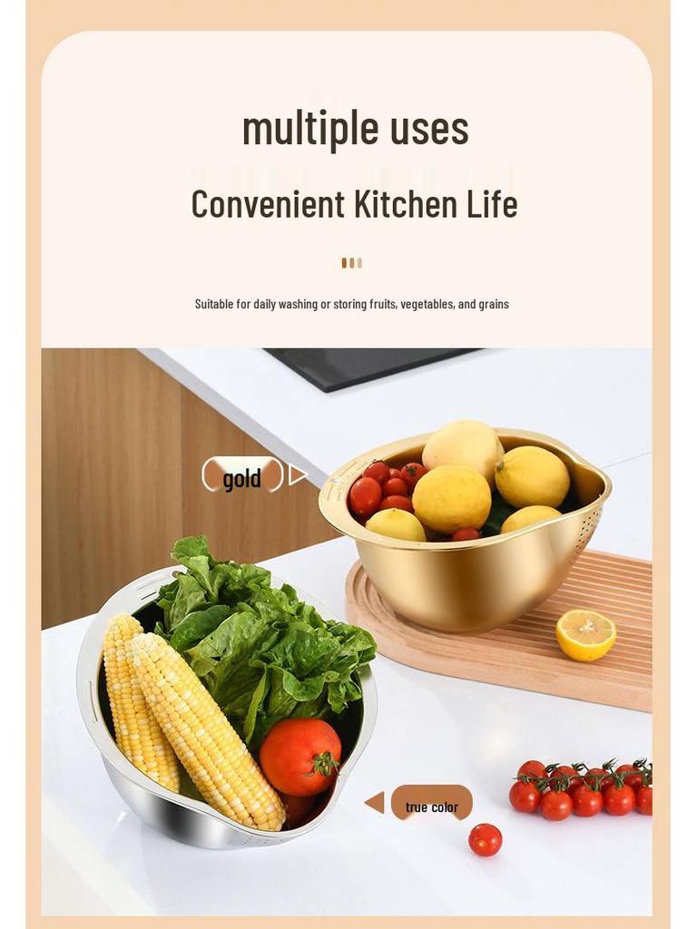 Multilayer Stainless Steel Rice and Vegetable Washing Colander Basket