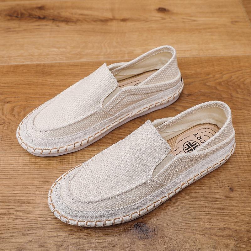 

One-pedal men s casual lazy shoes flat-bottomed beanie shoes linen breathable fisherman shoes 44 бежевый