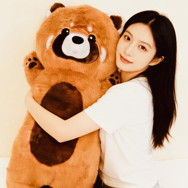 Cuddly Cartoon Red Panda Plush Toys Soft Chubby Long Body Animal Throw Pillow Warm Fluffy Sleeping Pillow Kids Birthday Gift