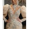 2025 V-Neck Gold Feather Princess Evening Dress