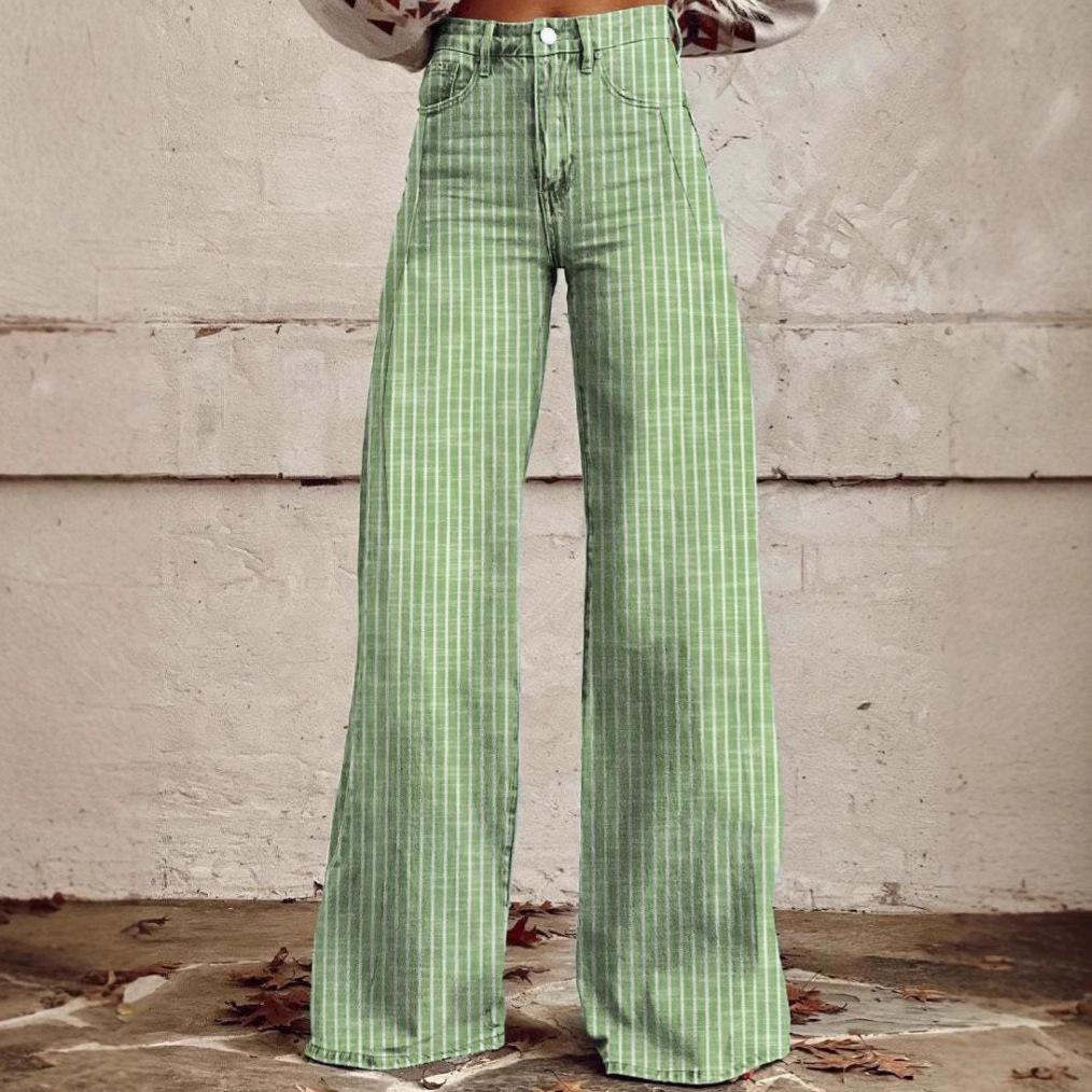 New Hot-selling Anti-denim Striped Wide-leg Straight-leg Micro-pull Jeans, Hot-selling