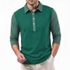 Men's Color Block Long Sleeve Polo Shirt Turn-Down Collar Button Placket Casual Top