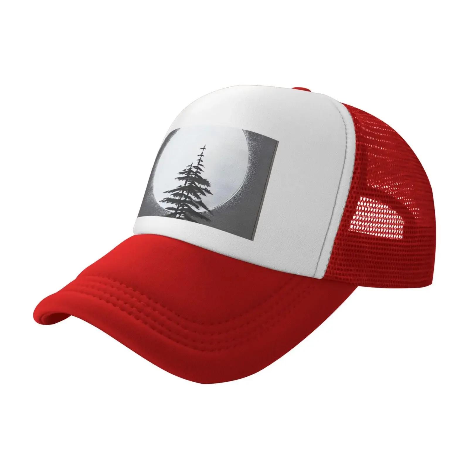 New Trucker Hats Moon Pine Tree Printing Mesh Baseball Cap   Women with Adjustable Snapback Strap One Size