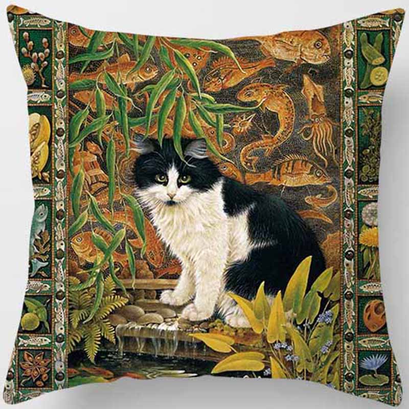 Vintage Cat Series Printed Pillowcase Living Room Sofa Chair Bed Cushion Cover Bedroom  Home Decoration Hug Pillowcase