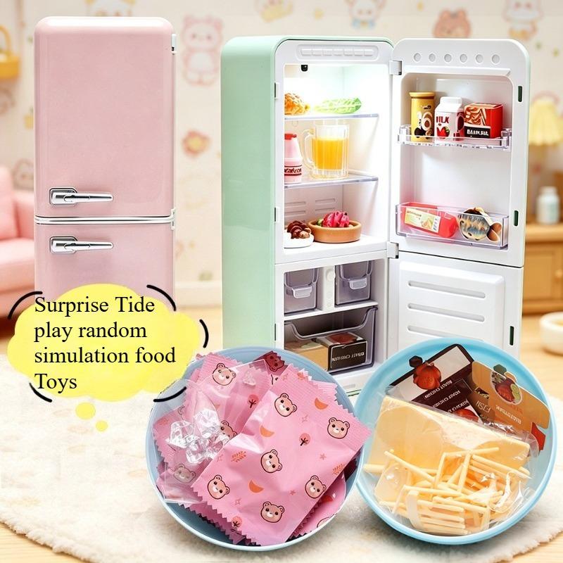 Tiny Little Play World Mini Fridge Blind Box Toy Set | Random Mini Food Models, Micro Table Chair Pretend Play,Creative Capsule