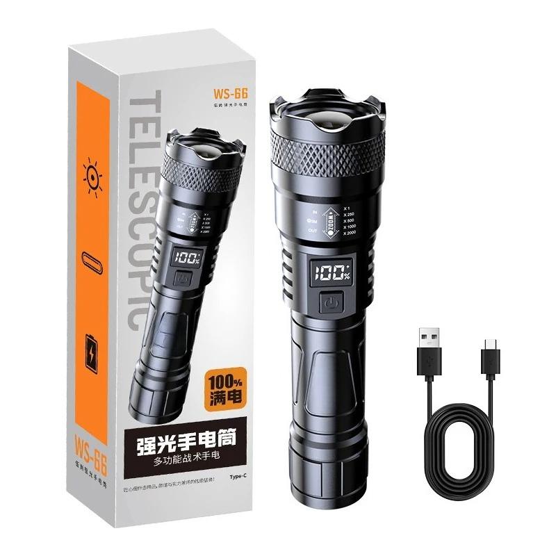 Portable rechargeable LED flashlight, high-power flashlight, zoom flashlight, suitable for outdoor camping, fishing, hiking, cold resistance