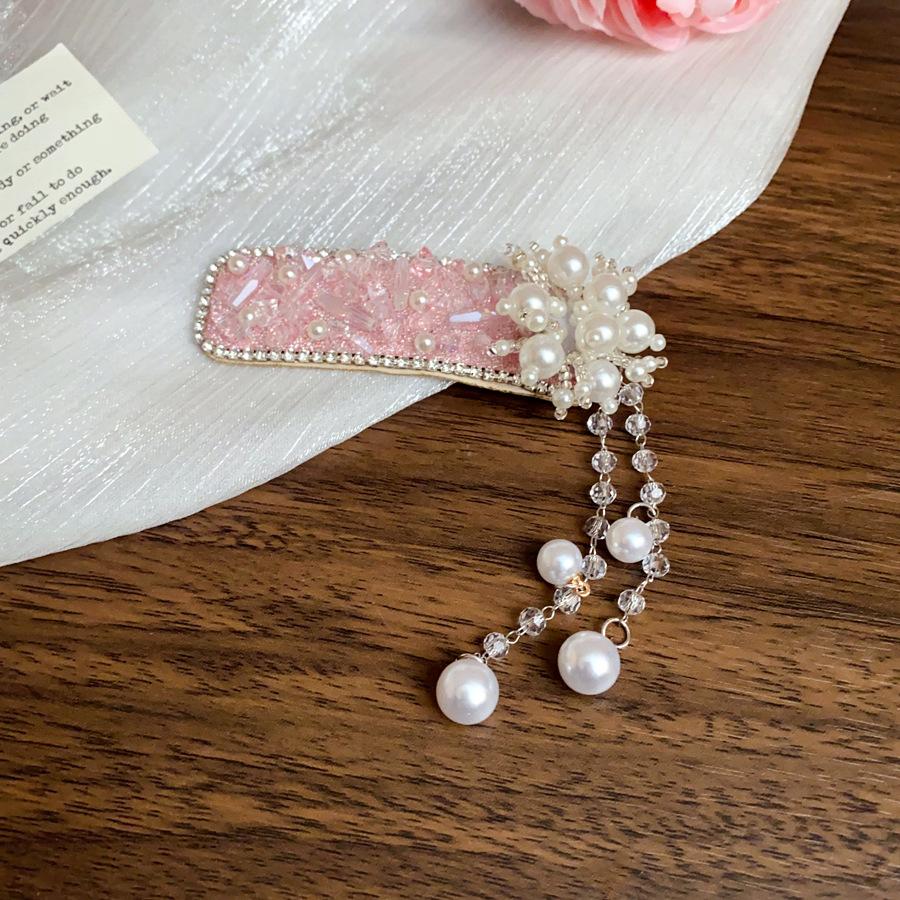 Korean diamond flower pearl fringed hairpin Internet celebrity sweet girl heart BB clip niche design sense personalized hair accessories