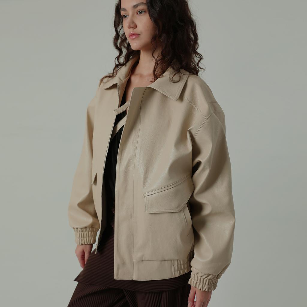Nayro Belted Leather Blouson Cream