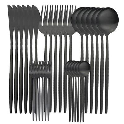 6 pezzi Set di posate nere Set di stoviglie opaco Coltello Forchetta Cucchiaio Stoviglie Torta Forchetta da frutta Posate in acciaio inossidabile Cucina