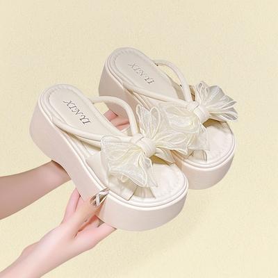 Daily Wind Elegant Temperament Cool Slippers Spring and Summer Soft Bottom Not Tired Feet Bow Design Sense Slippers
