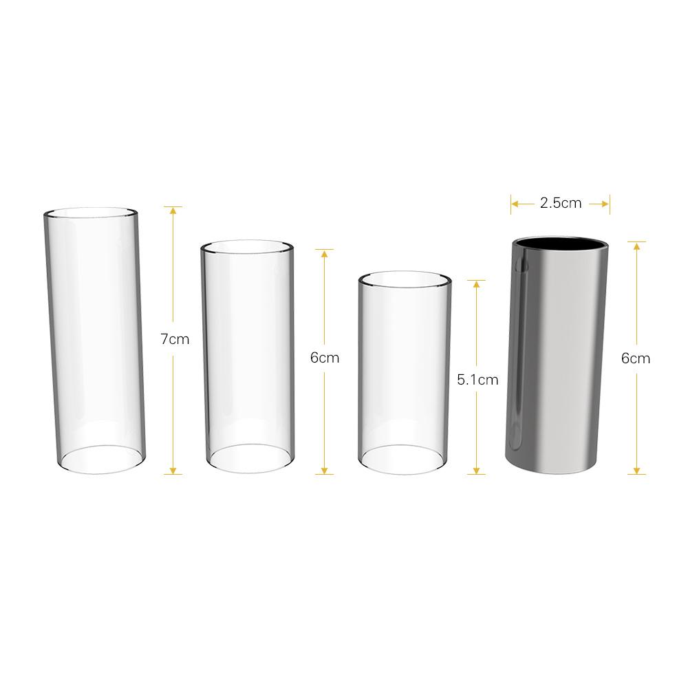 Guitar Slides Set Includes 3 Glass Slides (5.1cm  6cm  7cm) + 1 Stainless Steel Slide (6cm) + 4pcs Celluloid Thumb &