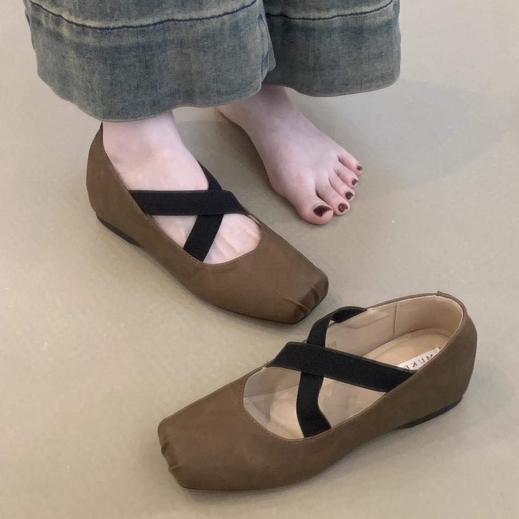MUKEKe inner heightening women's shoes autumn retro style old ballet shoes women's daily cross strap Mary Jane single shoes