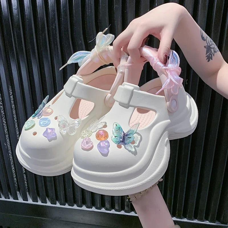 Chunky Platform Thick Bottom Diy Clogs for Women Summer 2025 Beach High Heels Soft Slippers Woman Eva Cloud Slippers