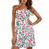 Women Summer Dress Casual Swing Floral Print Ruffle Short Sleeve Sundresses Beach  A-line  Dress  With Pockets