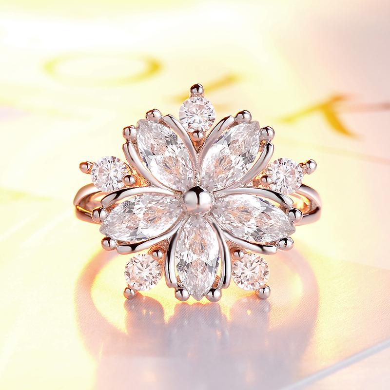 Elegantes Anillos de Compromiso de Moda Princesa Sakura para Novia Joyería Romántica Flor de Cerezo Zircón Anillos de Dama