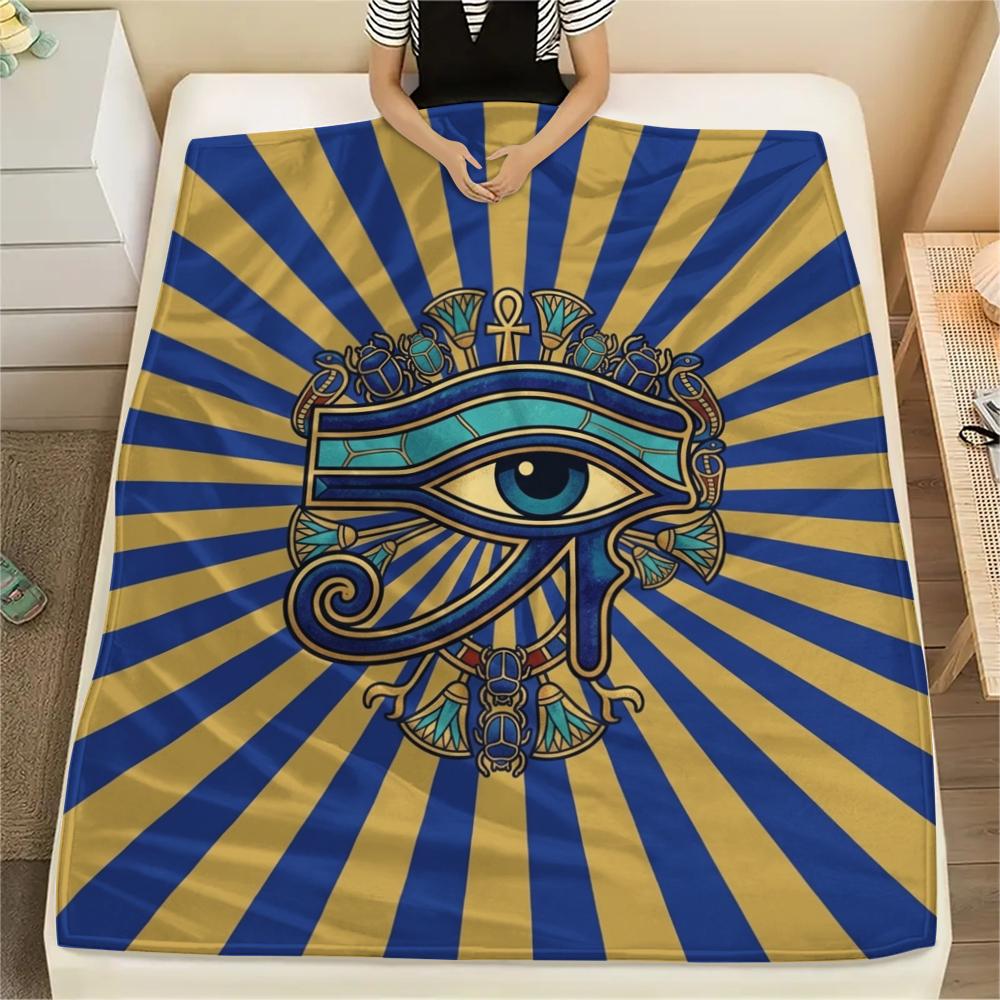 1Pc Eye of Horus Print Flannel Blanket, High quality Comfortable for All Seasons, Home Decor, Warmth and Comfort, Perfect for Christmas Gifts W31
