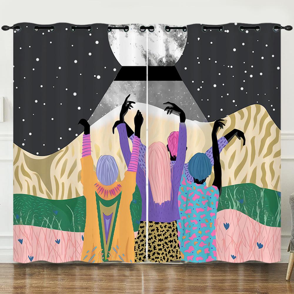 Curtains Sun And Moon Helios 3D Digital Printing Blackout Curtain Punching