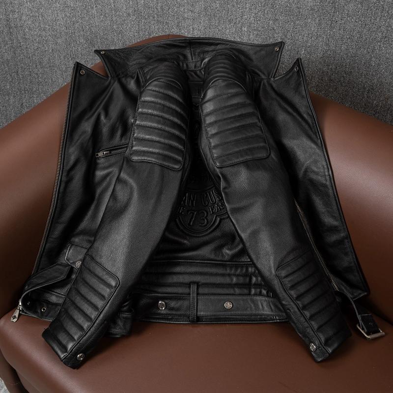 New Trend Genuine Leather Jacket for Men Big Size Motorcycle Coat with Lapel Pure Top Grain Cowhide Autumn