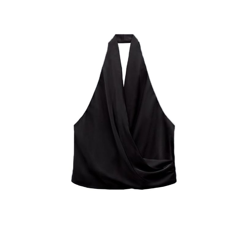 Fall and Winter New Arrival Vest Stylish Niche Style French Socialite Silk Satin Texture Hanging Collar Tops 7969240