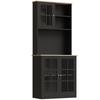 Kitchen Sideboard, Tall Kitchen Storage Unit, Storage Cabinet with Worktop, 3 Glass Doors, 2
