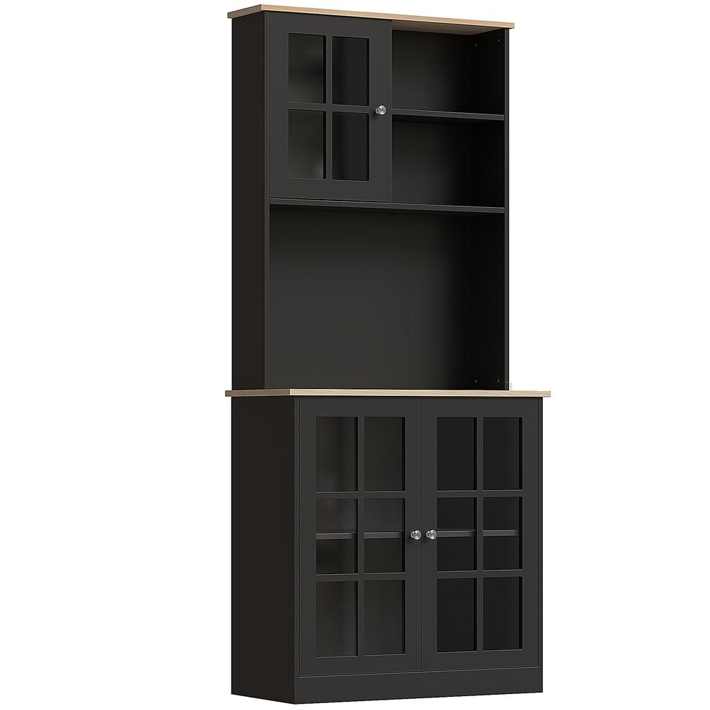 Kitchen Sideboard, Tall Kitchen Storage Unit, Storage Cabinet with Worktop, 3 Glass Doors, 2