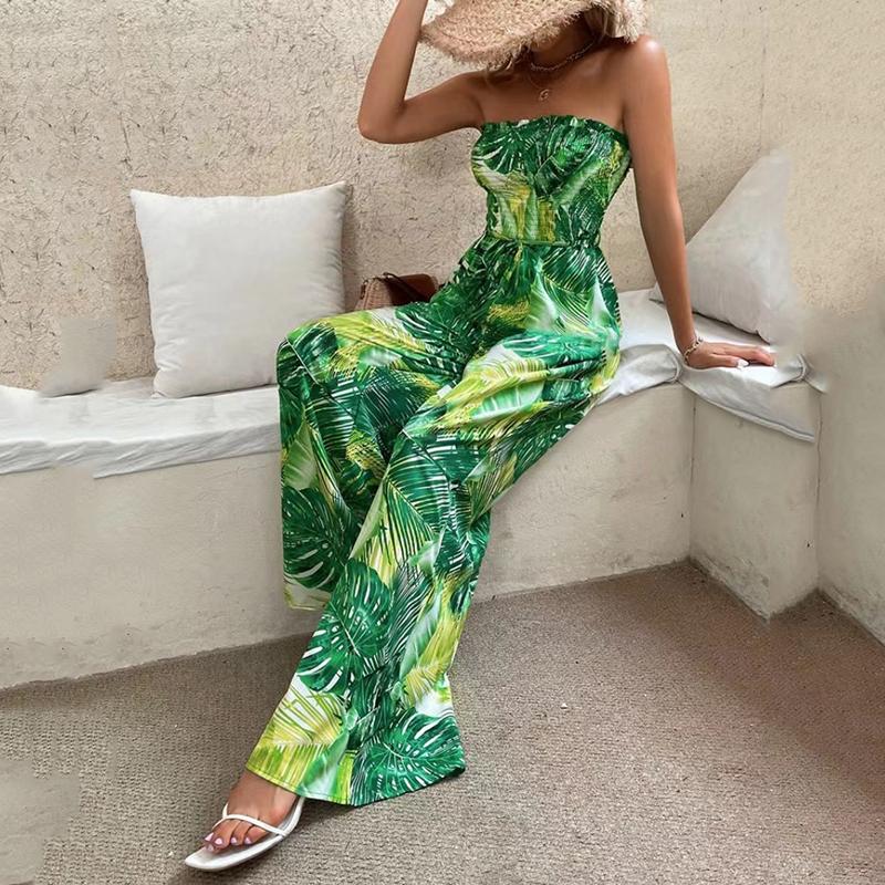 Moda 2024 Tuta Casual Stampa Slim Fit Senza Spalline Donna Estate Schiena Nuda Vacanza al Mare Donna Pagliaccetti Tute Vita Alta Sexy Lady Body 24355