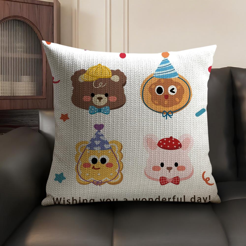 Cute and Free Cats and Dogs Cushion Cover Natural Linen Organic Fabric DoubleSided Printing Sofa Home Decor Breathable