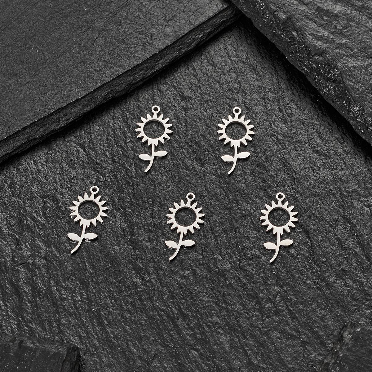 Set of 5 Sunflower Cross Pendants, 18K Gold Plated Stainless Steel Accessories