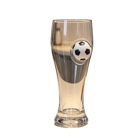 Soccer Beer Glass, 420ml Capacity Craft Beer Pint Mug with Football Decor, Pub Drinking Cup for Party Home Bar