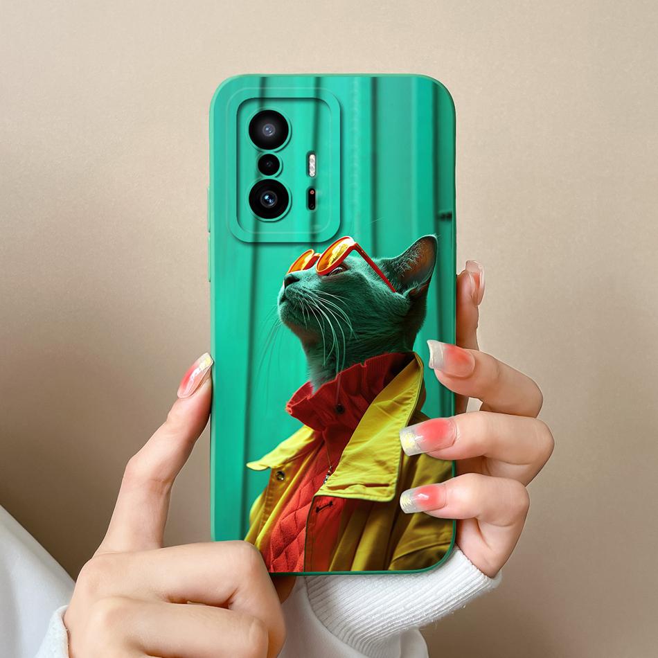 For Xiaom 11T Pro Phone Case Cute Cat Covers Soft Liquid Silicone Funda For Mi 11 T Pro Full Protection Anti Drop Back Cover