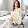 1011 New White Pajamas Women's Spring and Autumn Cotton Long-sleeved Cardigan High-end Loungewear Casual Suit