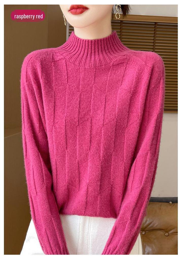 Thick Knit Half-High Collar Wool Sweater - Loose Fit Pullover