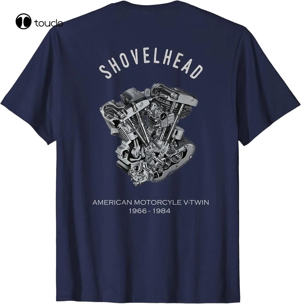 Vintage Motorcycle Vtwin ShovelHead Engine Drawing Biker TShirt Tee Shirt