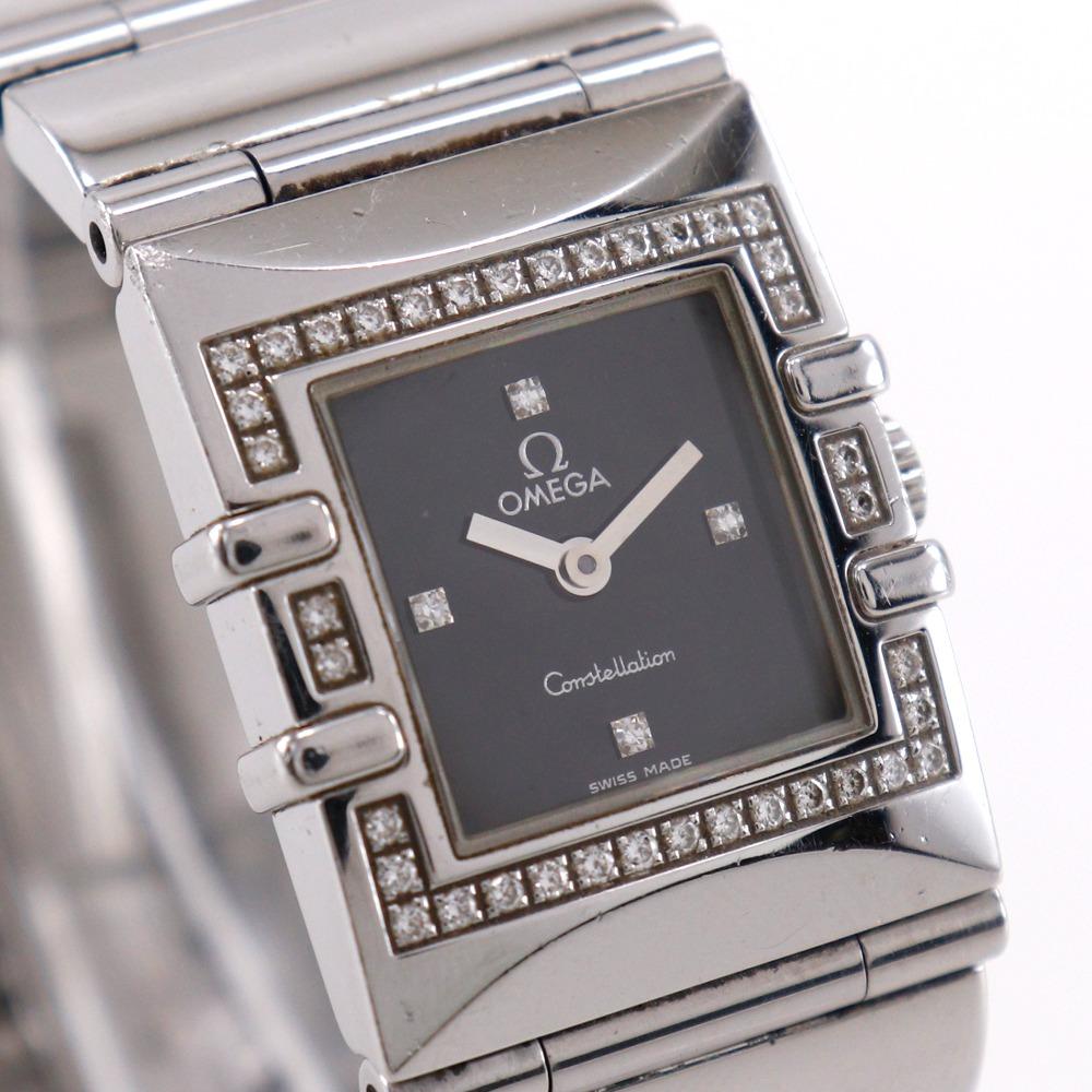 Omega Constellation Carree Watches 1528.46 Cal.1376 blackDial Stainless Steel/diamond Quartz Analog Display Women Used