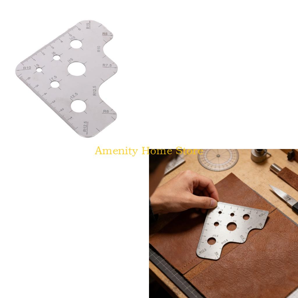 

F26C Leather Cutting Tool Corner Cutter Drawing Template Portable Stainless Steel Ruler with Easy to Read Scale CN