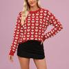 Women's Fashionable Round Neck Long Sleeved Heart-shaped Pullover, Contrasting Color Pullover, Sweater Top