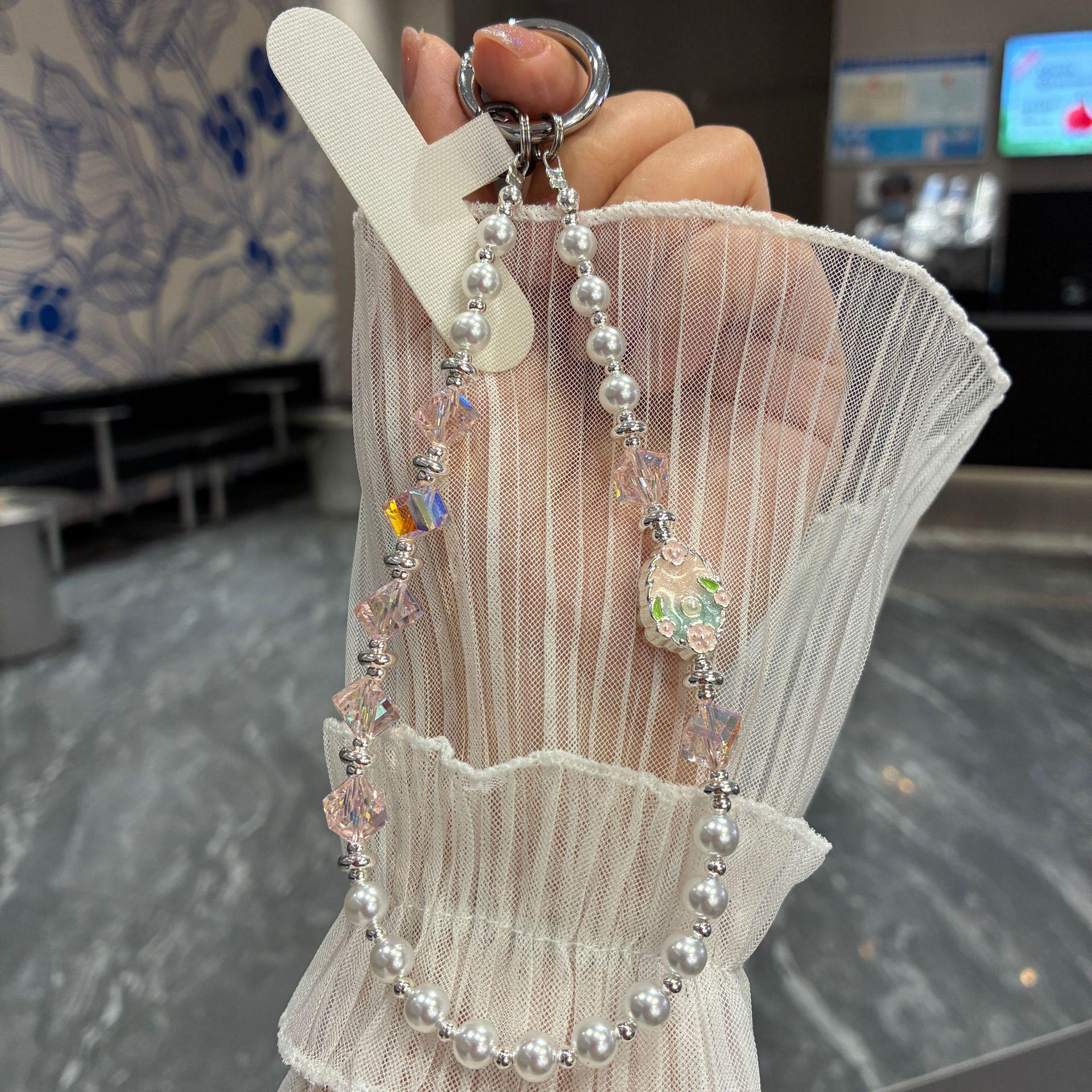 

Handmade Pearl and Crystal Beaded Mobile Phone Lanyard