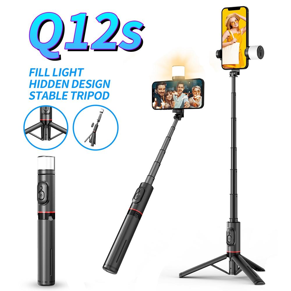 

Q12S Aluminum Alloy Tripod Stand Selfie Stick with Light and Wireless Bluetooth-compatible Remote Control Tripod Stand Black