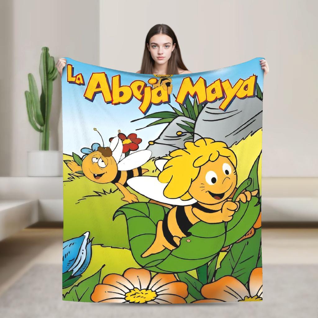 Maya The Bee Blanket  Decorative Flannel Throw Blanket For Couch Chair Soft Warm Custom DIY Quality Bedspread Gift