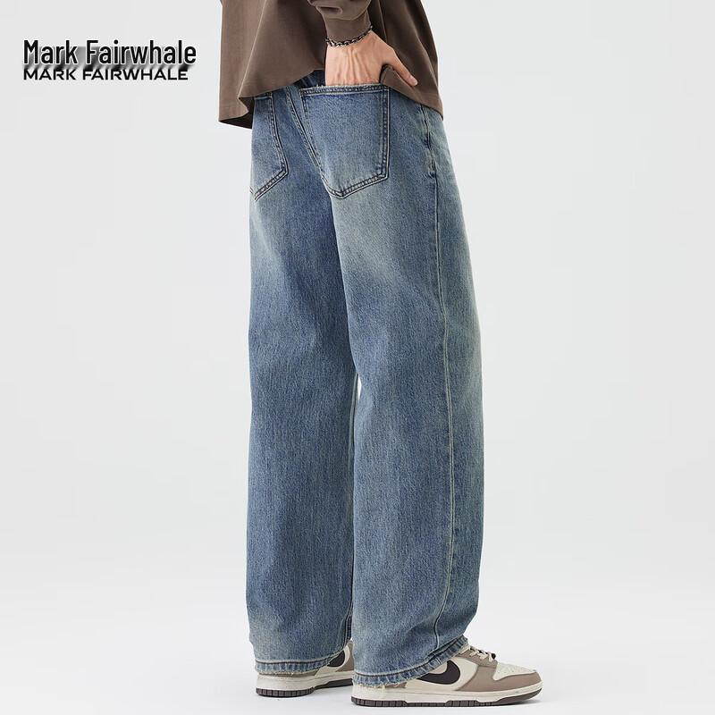Mark Fairwhale Men's American Style Washed Straight Loose Fit Stretch Jeans