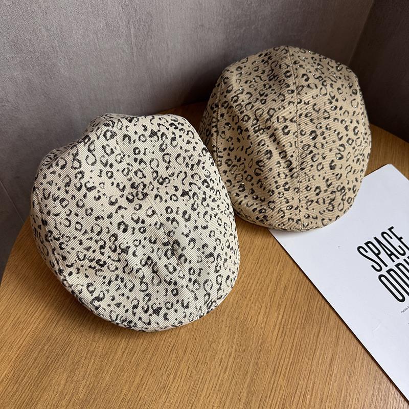 Retro Leopard Print Beret Hat For Women Summer Spring Fall Breathable Sun Protection