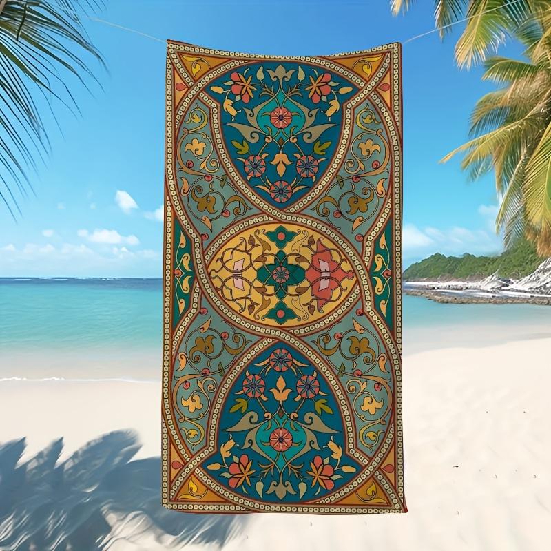 Vintage Persian Floral 2D Flat Printed Microfiber Beach Towel Waterproof Sandproof Summer Vacation Pool Bath Blanket