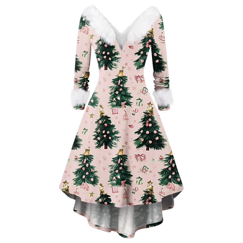 Women's Fashionable Casual Fitted Christmas Print Party Long-Sleeved Dress
