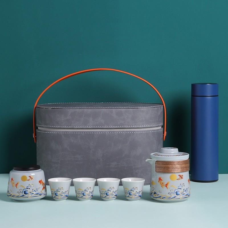 Outdoor travel tea set Kuaike ceramic one pot four cups tea can thermos cup combination business gift